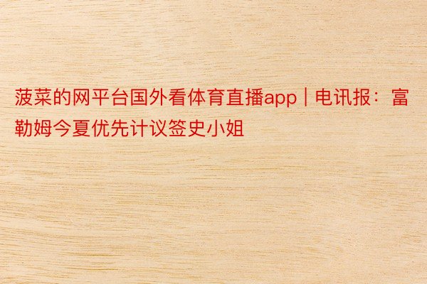 菠菜的网平台国外看体育直播app | 电讯报：富勒姆今夏优先计议签史小姐
